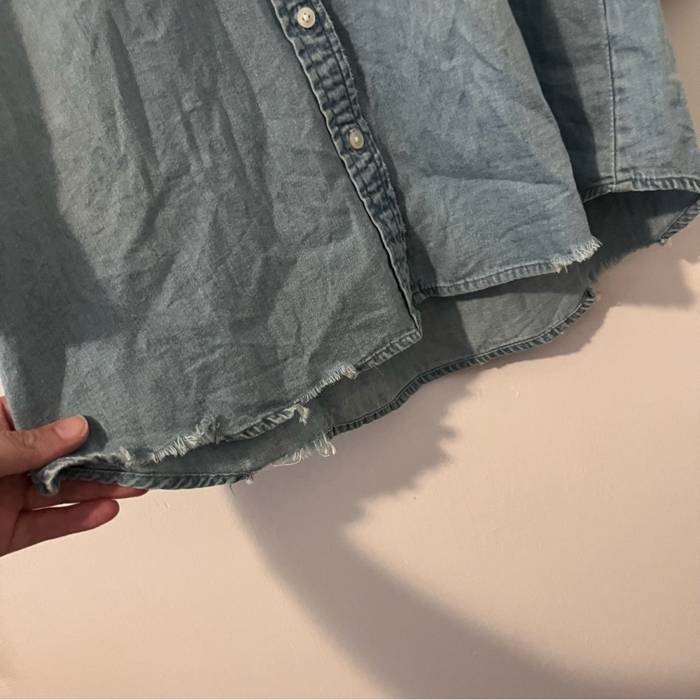 Aerie Distressed Denim Mini Dress Chambray Button Down Small - Picture 5 of 12